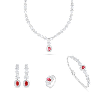 Sterling Silver 925 Set Rhodium Plated Embedded With Ruby Corundum And White Zircon