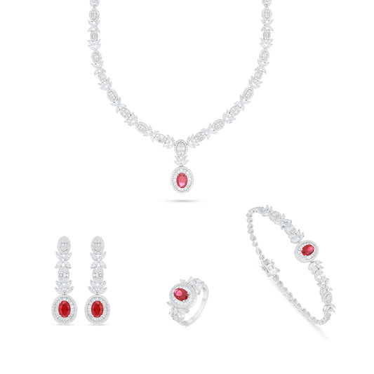 Sterling Silver 925 Set Rhodium Plated Embedded With Ruby Corundum And White Zircon