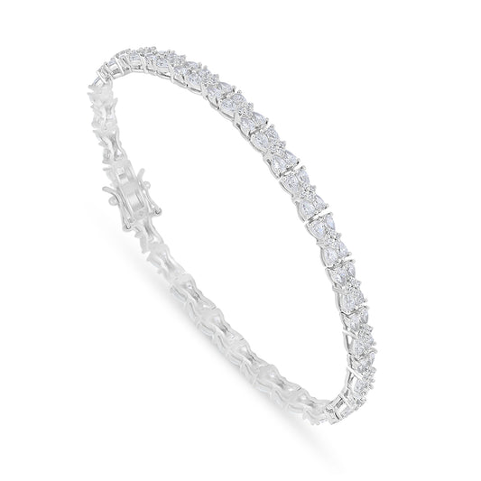Sterling Silver 925 Bracelet Rhodium Plated Embedded With White Zircon