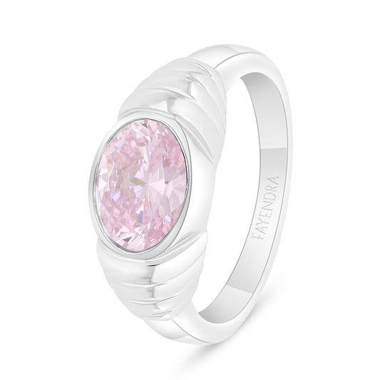 Sterling Silver 925 Ring Rhodium Plated Embedded With Pink Zircon