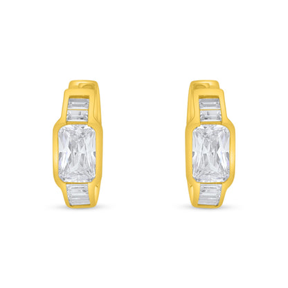 Sterling Silver 925 Earring Golden Plated Embedded With White Zircon