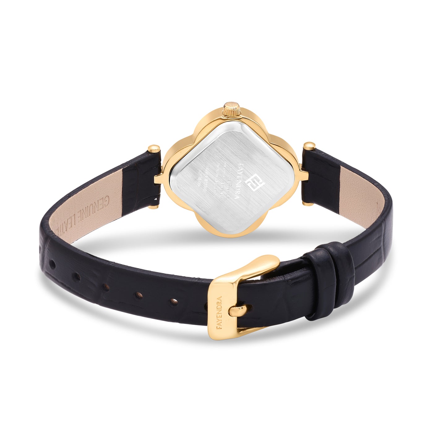 Stainless Steel 316L Watch Golden Color Black Leather Embedded With White Zircon - WHITE MOP DIAL