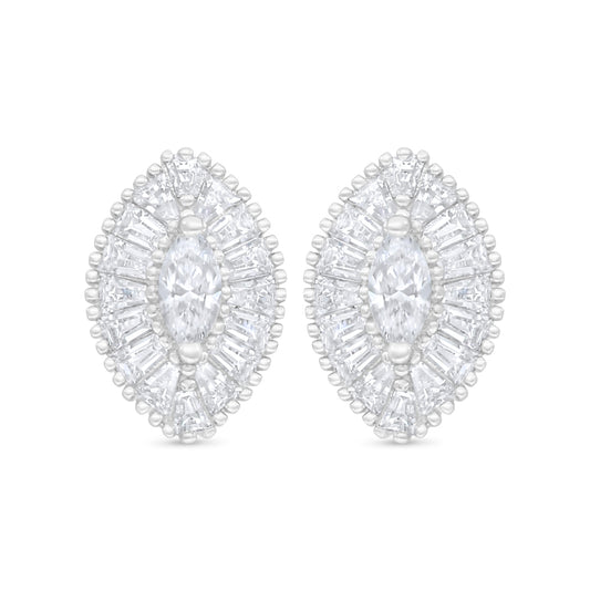 Sterling Silver 925 Earring Rhodium Plated Embedded With White Zircon
