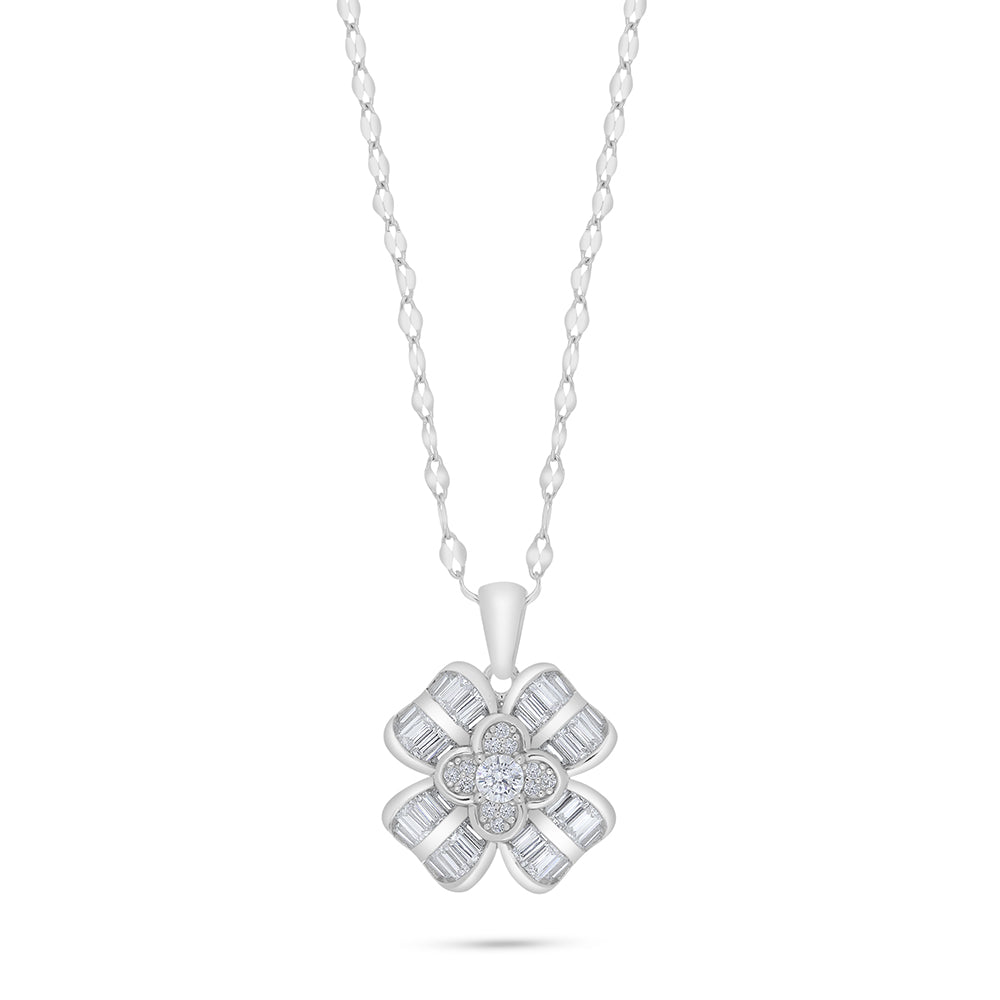 Sterling Silver 925 Necklace Rhodium Plated Embedded With White Zircon