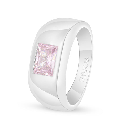 Sterling Silver 925 Ring Rhodium Plated Embedded With Pink Zircon