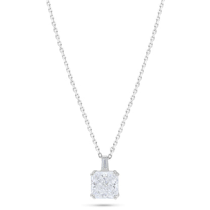 Sterling Silver 925 Necklace Rhodium Plated Embedded With Yellow Diamond And White Zircon