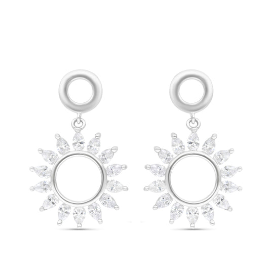 Sterling Silver 925 Earring Rhodium Plated Embedded With White CZ