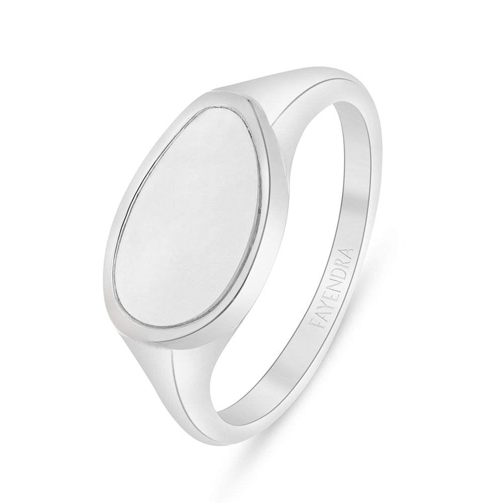 Sterling Silver 925 Ring Rhodium Plated Embedded With White Shell