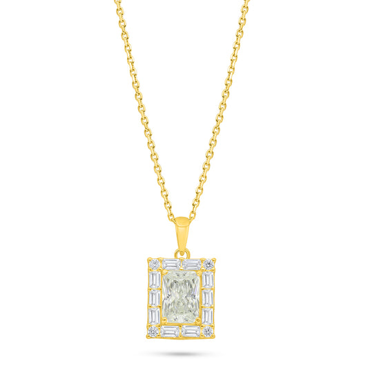 Sterling Silver 925 Necklace Golden Plated Embedded With Yellow Diamond And White Zircon