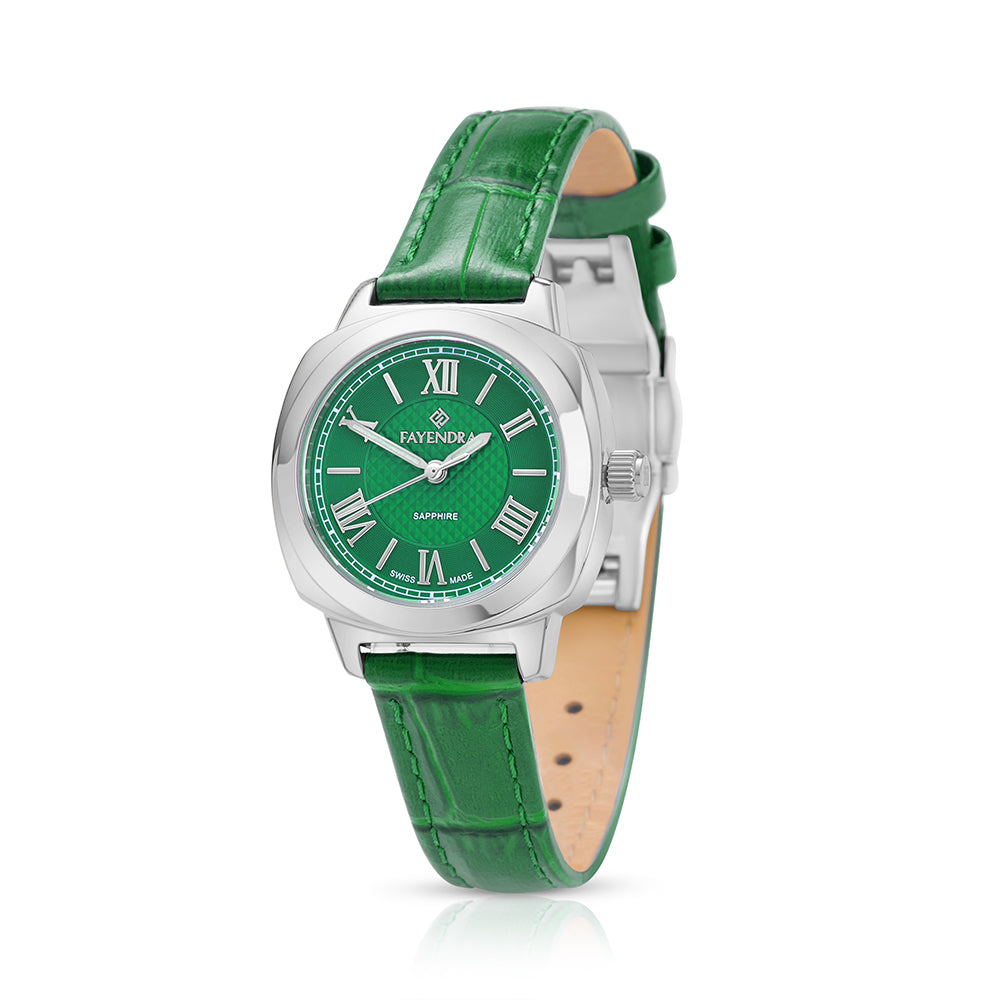 Stainless Steel 316L Watch Silver Color Green Leather - GREEN METAL DIAL