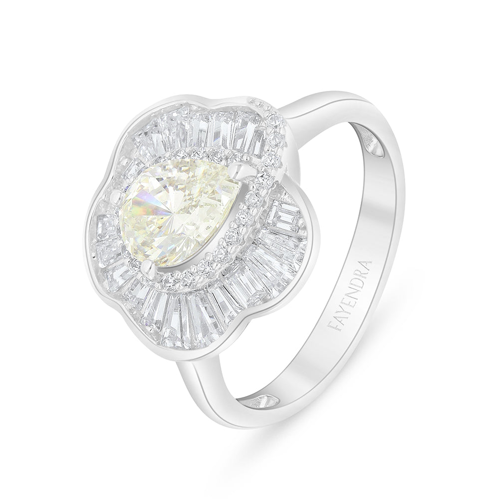 خاتم من الفضة الخالصة عيار 925 مطلي روديوم مرصع بالزركون الكناري الالماسي و فص ابيض