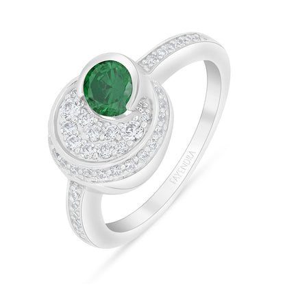 Sterling Silver 925 Ring Rhodium Plated Embedded With Emerald Zircon And White Zircon