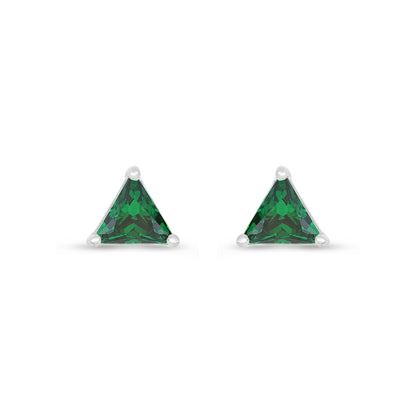 Sterling Silver 925 Earring Rhodium Plated Embedded With Emerald Zircon