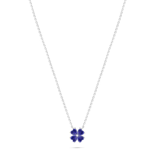 Sterling Silver 925 Necklace Rhodium Plated Embedded With Sapphire Corundum