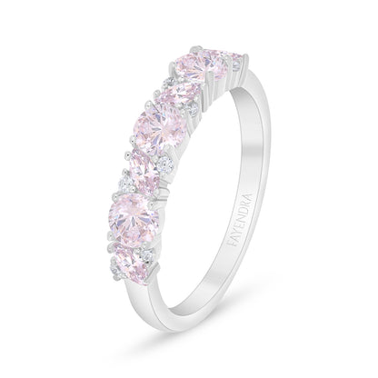Sterling Silver 925 Ring Rhodium Plated Embedded With Pink Zircon And White Zircon