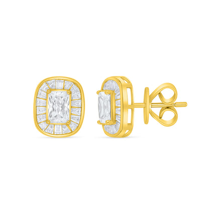 Sterling Silver 925 Earring Golden Plated Embedded With Diamond Zircon And White Zircon