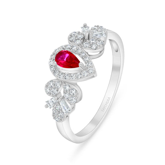 Sterling Silver 925 Ring Rhodium Plated Embedded With Ruby Corundum And White Zircon