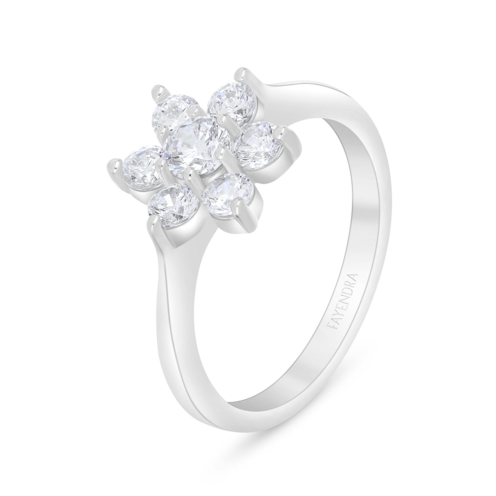 خاتم من الفضة الخالصة عيار 925 مطلي روديوم مرصع فص ابيض