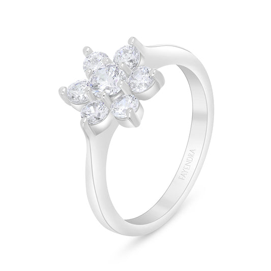 Sterling Silver 925 Ring Rhodium Plated Embedded With White Zircon