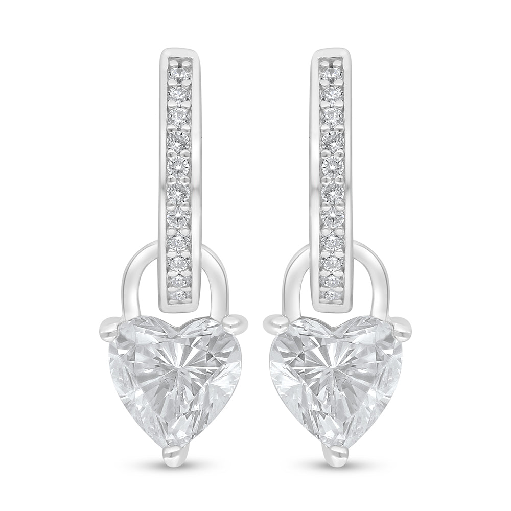 Sterling Silver 925 Earring Rhodium Plated Embedded With White Zircon