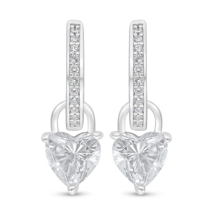 Sterling Silver 925 Earring Rhodium Plated Embedded With White Zircon