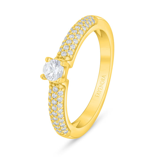 Sterling Silver 925 Ring Golden Plated Embedded With White Zircon