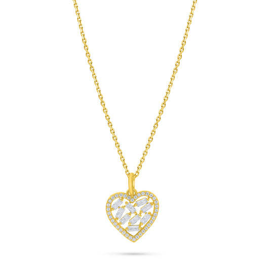 Sterling Silver 925 Necklace Golden Plated Embedded With White Zircon