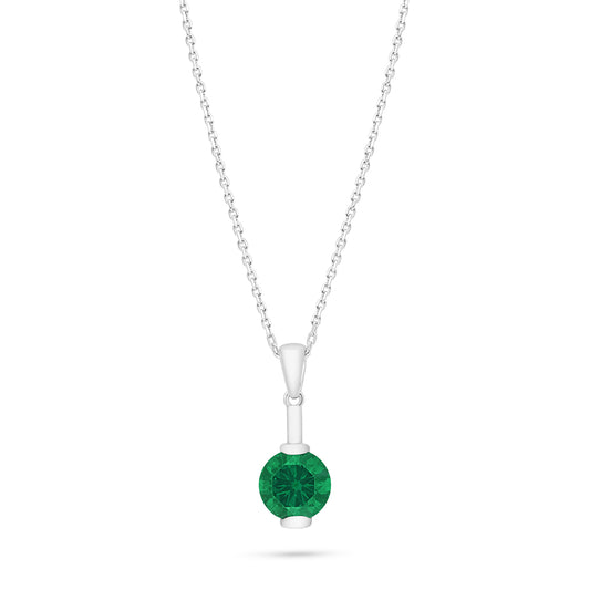 Sterling Silver 925 Necklace Rhodium Plated Embedded With Emerald Zircon