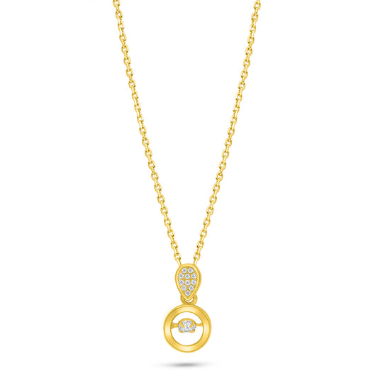 Sterling Silver 925 Necklace Golden Plated Embedded With White Zircon