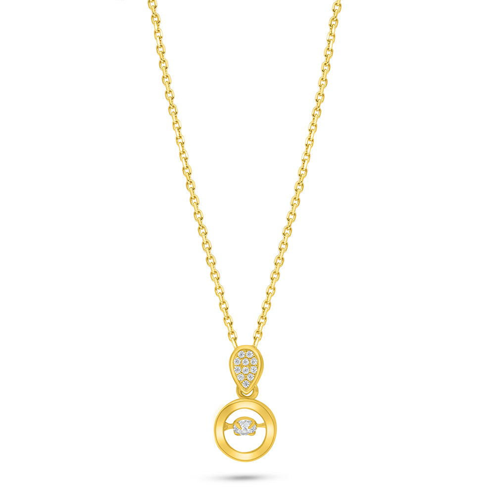 Sterling Silver 925 Necklace Golden Plated Embedded With White Zircon