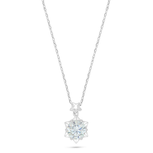 Sterling Silver 925 Necklace Rhodium Plated Embedded With Diamond Zircon
