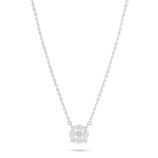 Sterling Silver 925 Necklace Rhodium Plated Embedded With White Zircon