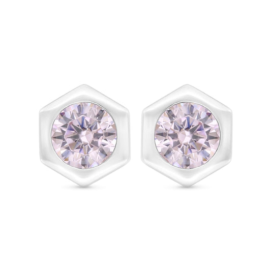 Sterling Silver 925 Earring Rhodium Plated Embedded With Pink Zircon