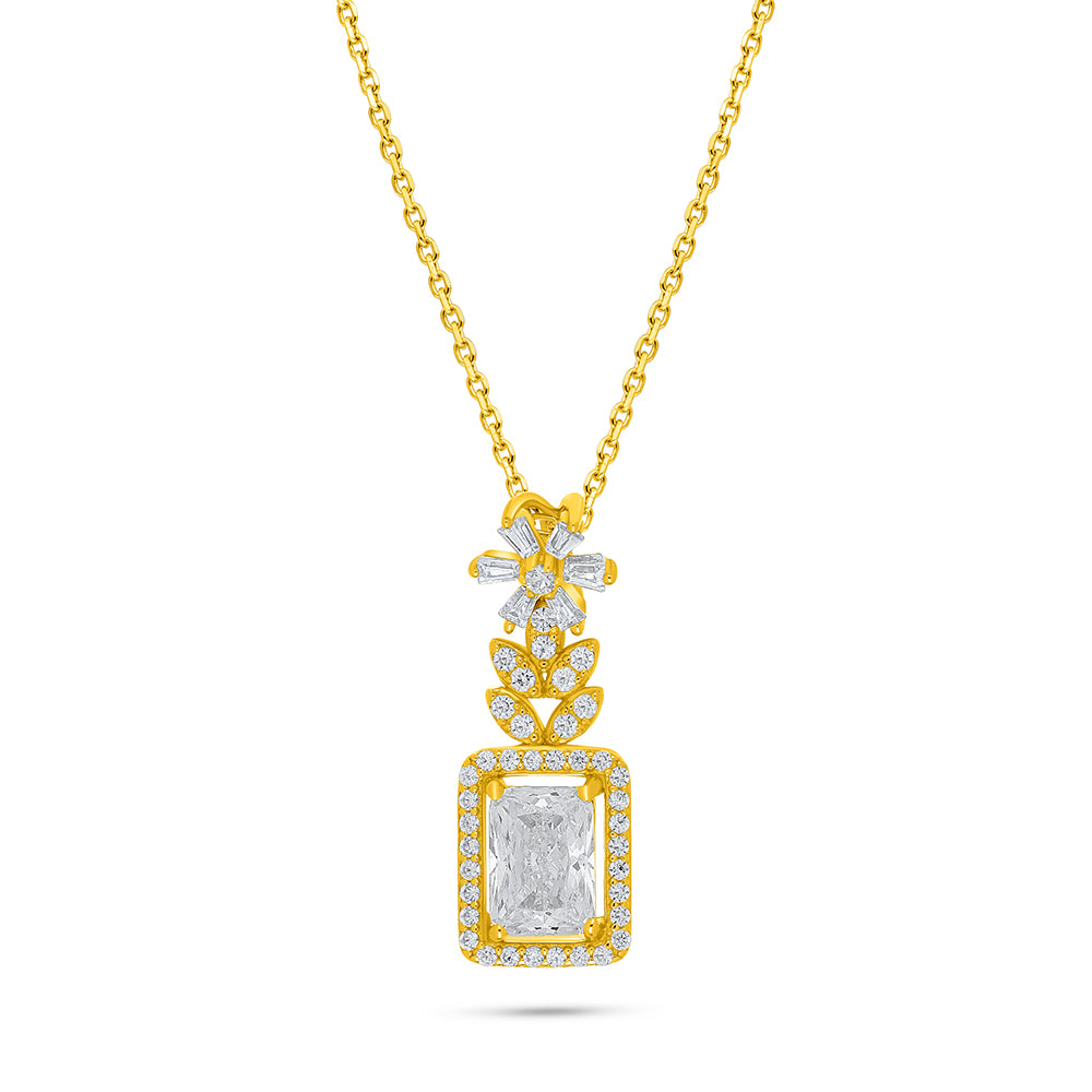 Sterling Silver 925 Necklace Golden Plated Embedded With Diamond Zircon And White Zircon