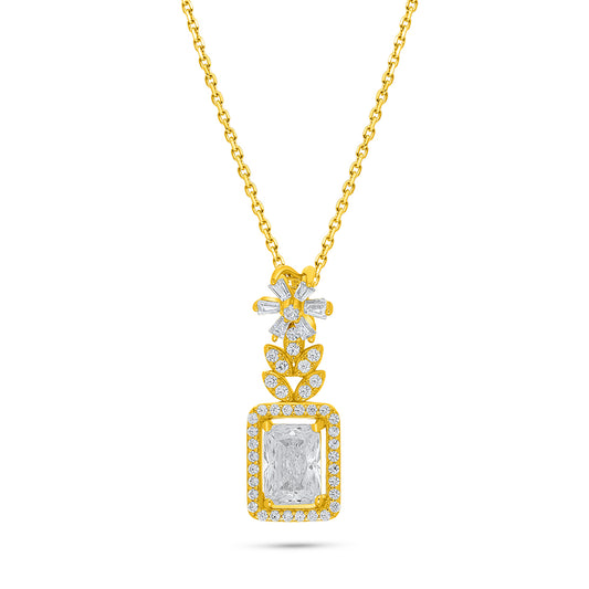 Sterling Silver 925 Necklace Golden Plated Embedded With Diamond Zircon And White Zircon