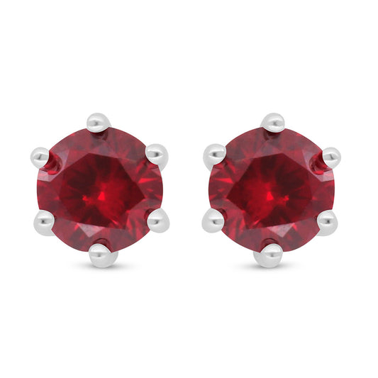 Sterling Silver 925 Earring Rhodium Plated Embedded With Ruby Corundum