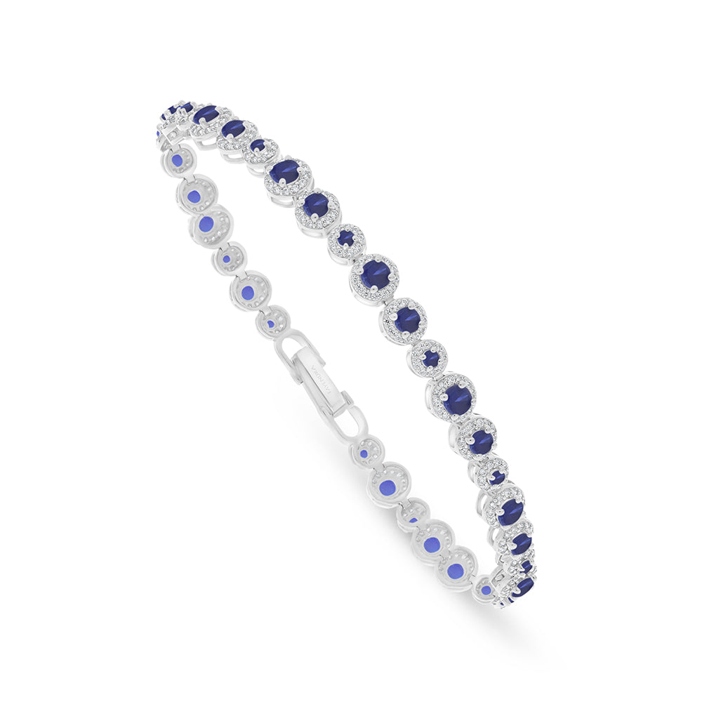 Sterling Silver 925 Bracelet Rhodium Plated Embedded With Sapphire Corundum And White Zircon