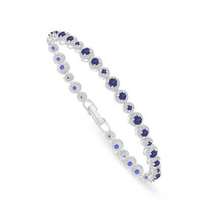 Sterling Silver 925 Bracelet Rhodium Plated Embedded With Sapphire Corundum And White Zircon