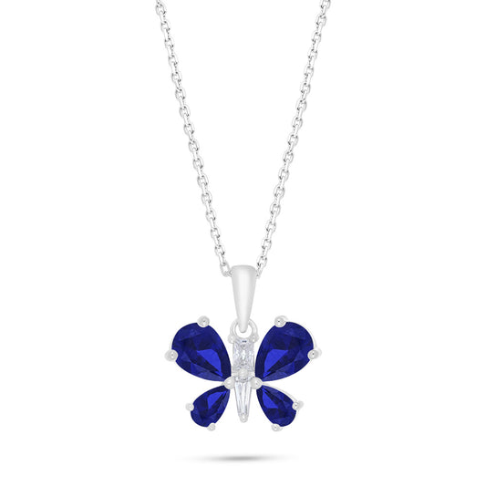 Sterling Silver 925 Necklace Rhodium Plated Embedded With Sapphire Corundum And White Zircon
