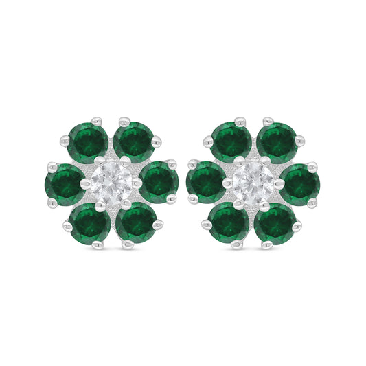 Sterling Silver 925 Earring Rhodium Plated Embedded With Emerald Zircon