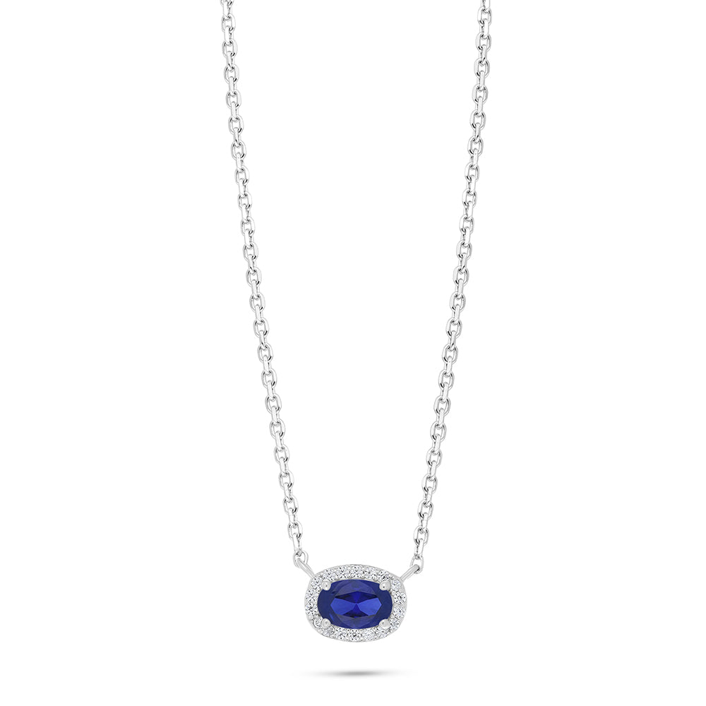 Sterling Silver 925 Necklace Rhodium Plated Embedded With Sapphire Corundum And White Zircon