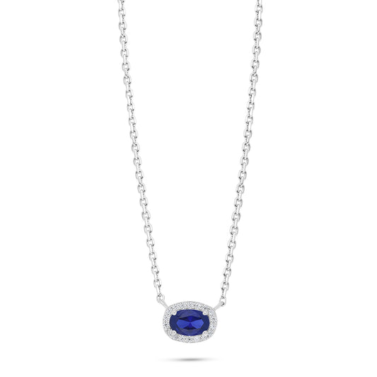 Sterling Silver 925 Necklace Rhodium Plated Embedded With Sapphire Corundum And White Zircon