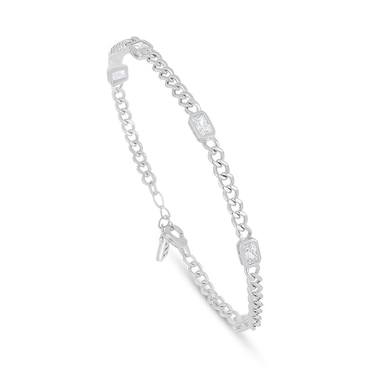 اسورة من الفضة الخالصة عيار 925 مطلية روديوم مرصعة فص ابيض