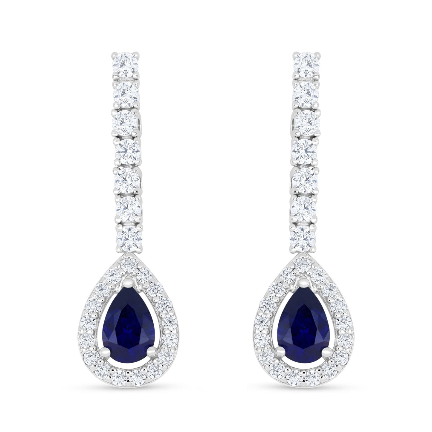 Sterling Silver 925 Earring Rhodium Plated Embedded With Sapphire Corundum And White Zircon