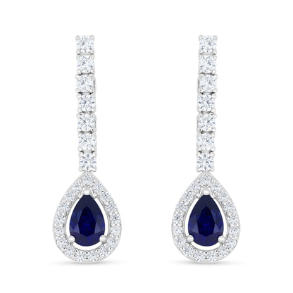 Sterling Silver 925 Earring Rhodium Plated Embedded With Sapphire Corundum And White Zircon