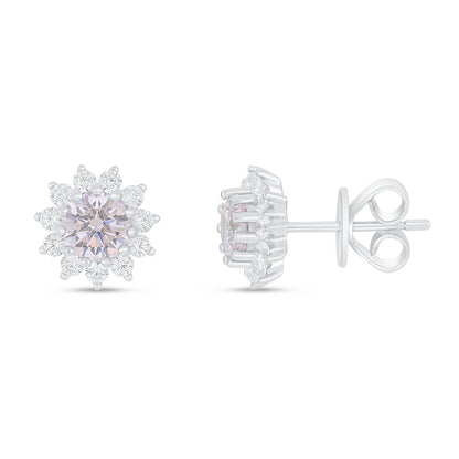 Sterling Silver 925 Earring Rhodium Plated Embedded With Pink Zircon And White Zircon