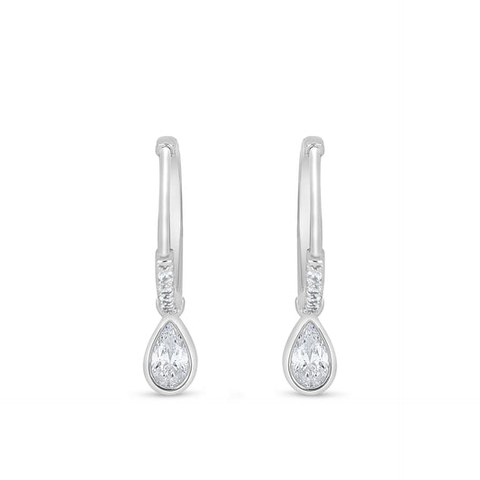 Sterling Silver 925 Earring Rhodium Plated Embedded With White Zircon
