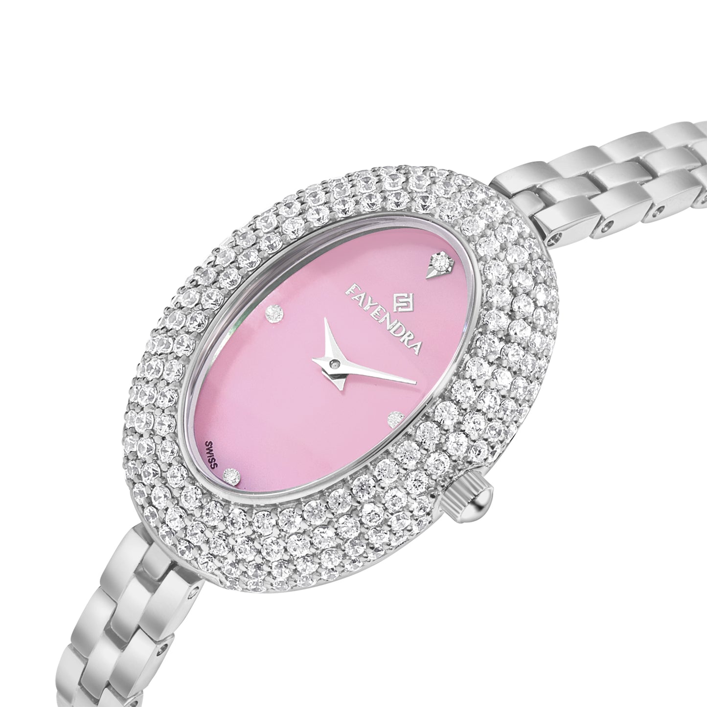 Stainless Steel 316L Watch Silver Color Embedded With White Zircon - PINK MOP DIAL