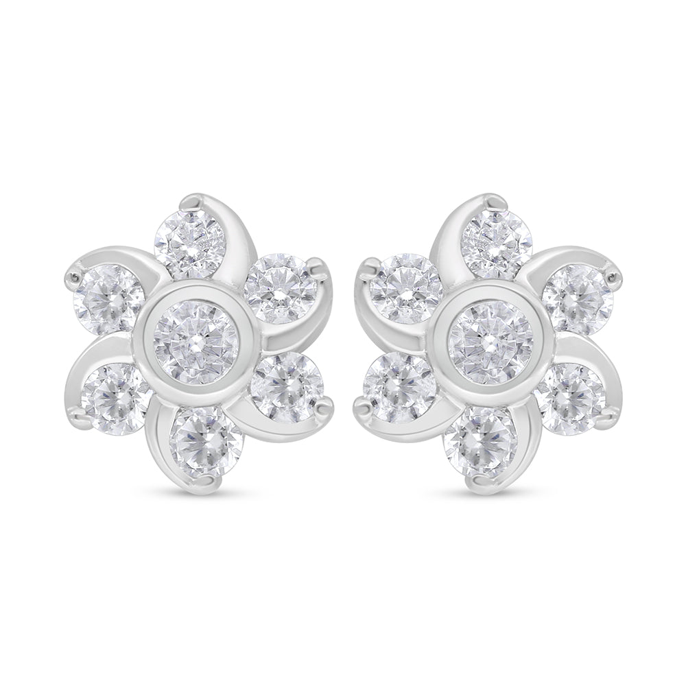 Sterling Silver 925 Earring Rhodium Plated Embedded With White Zircon