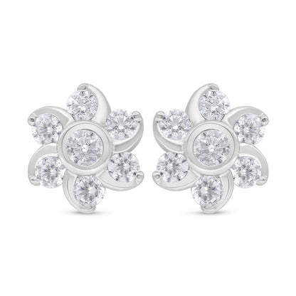 Sterling Silver 925 Earring Rhodium Plated Embedded With White Zircon